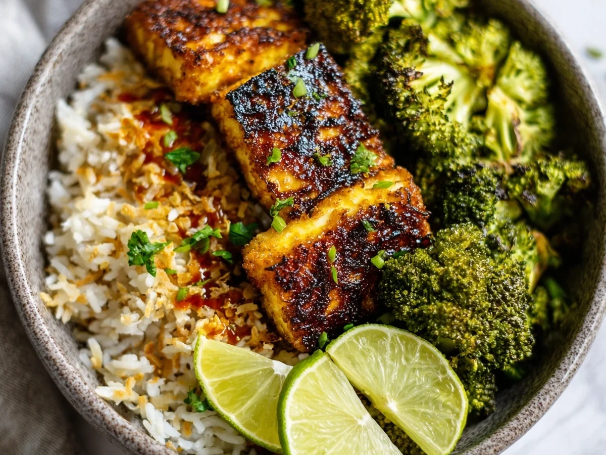 Crispy Coconut Crusted Tofu Bowl with Peanut Sauce - Image 1