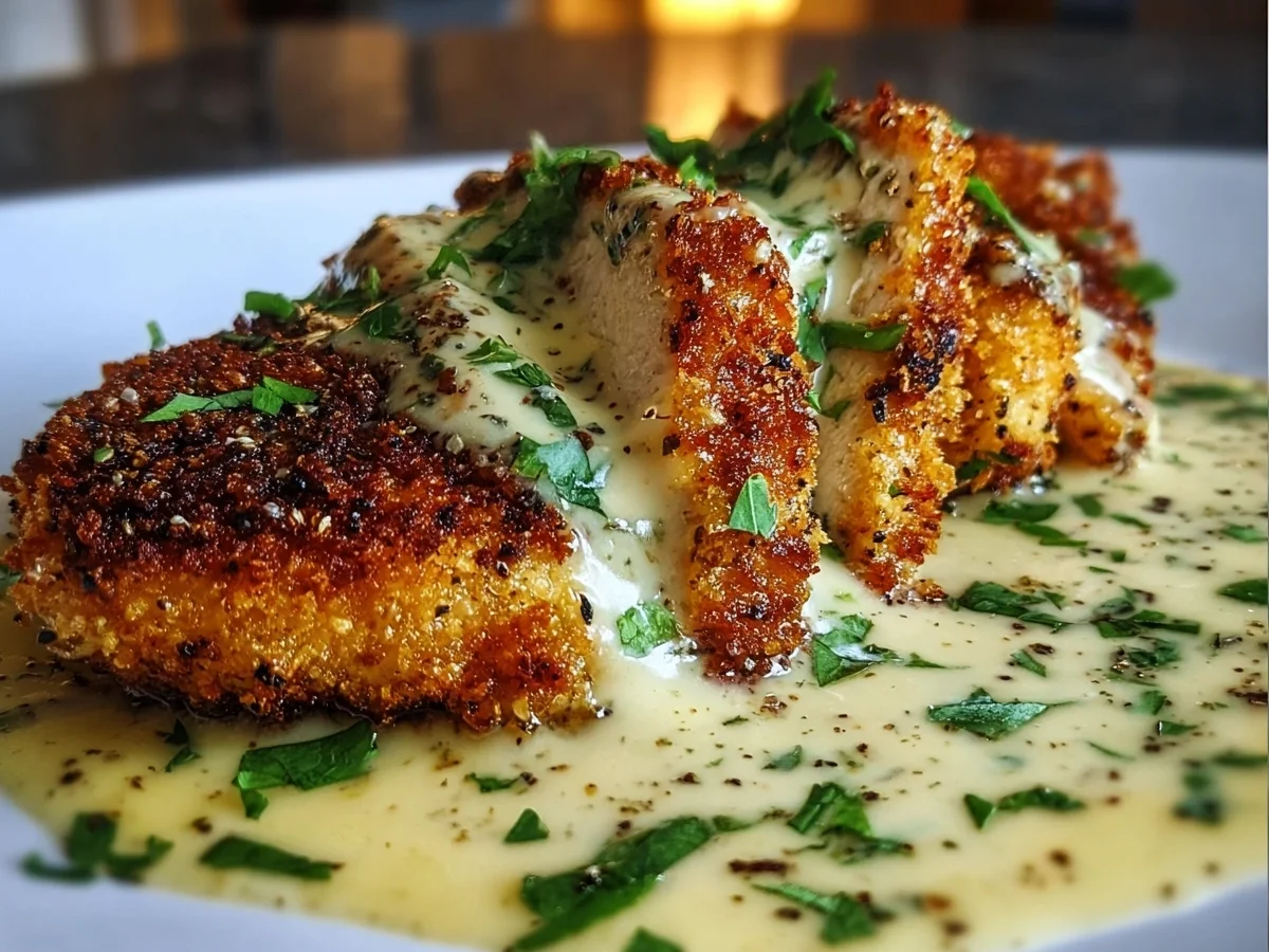 Parmesan Crusted Chicken with Creamy Garlic Sauce - Image 1