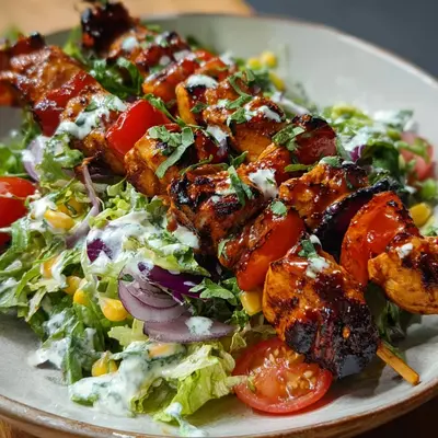 BBQ Chicken Skewer Salad with Creamy Ranch Dressing