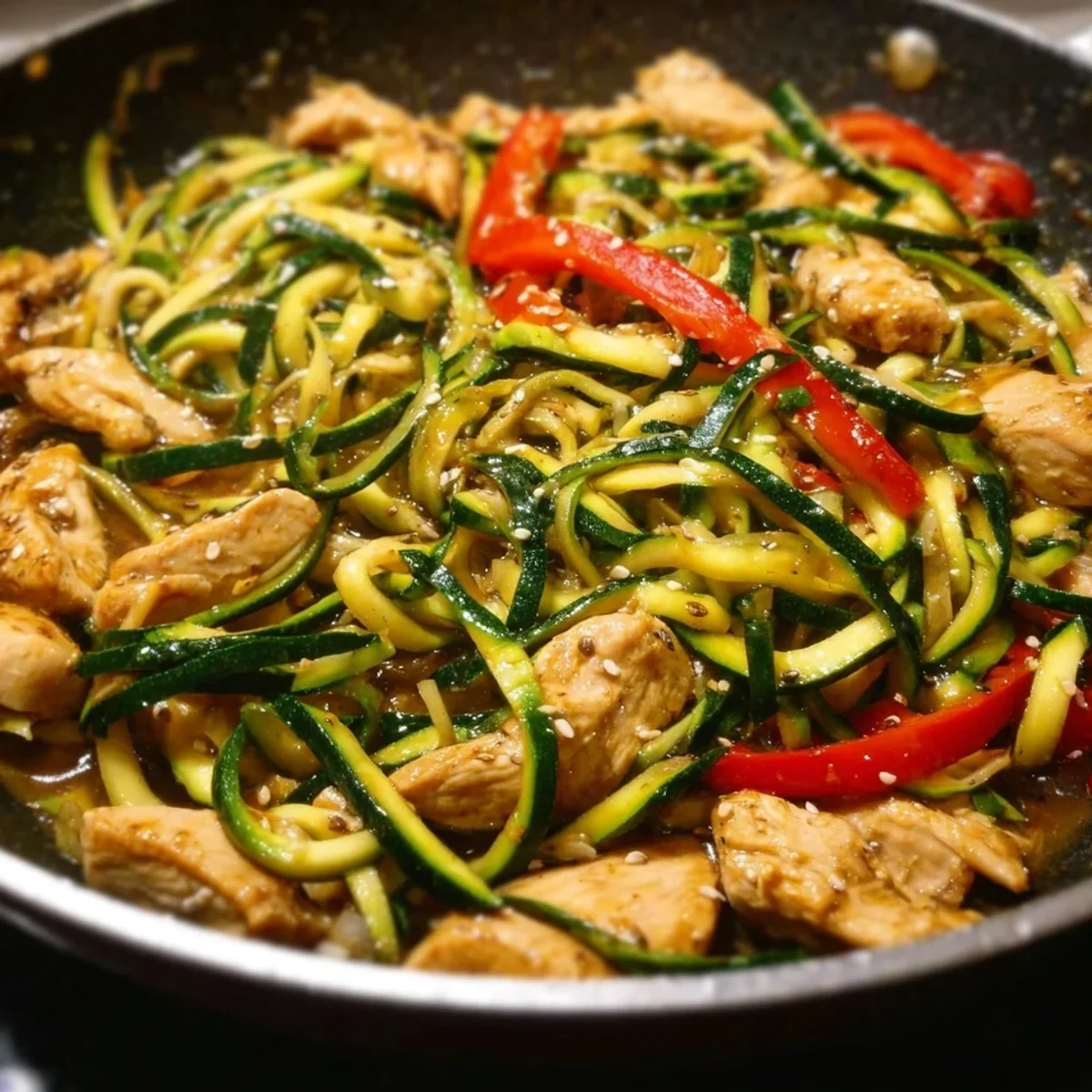 Garlic Chicken Zucchini Noodles Stir Fry | High Protein