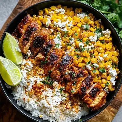 High Protein Street Corn Chicken Rice Bowl for Meal Prep