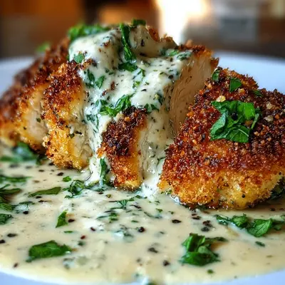 Parmesan Crusted Chicken with Creamy Garlic Sauce