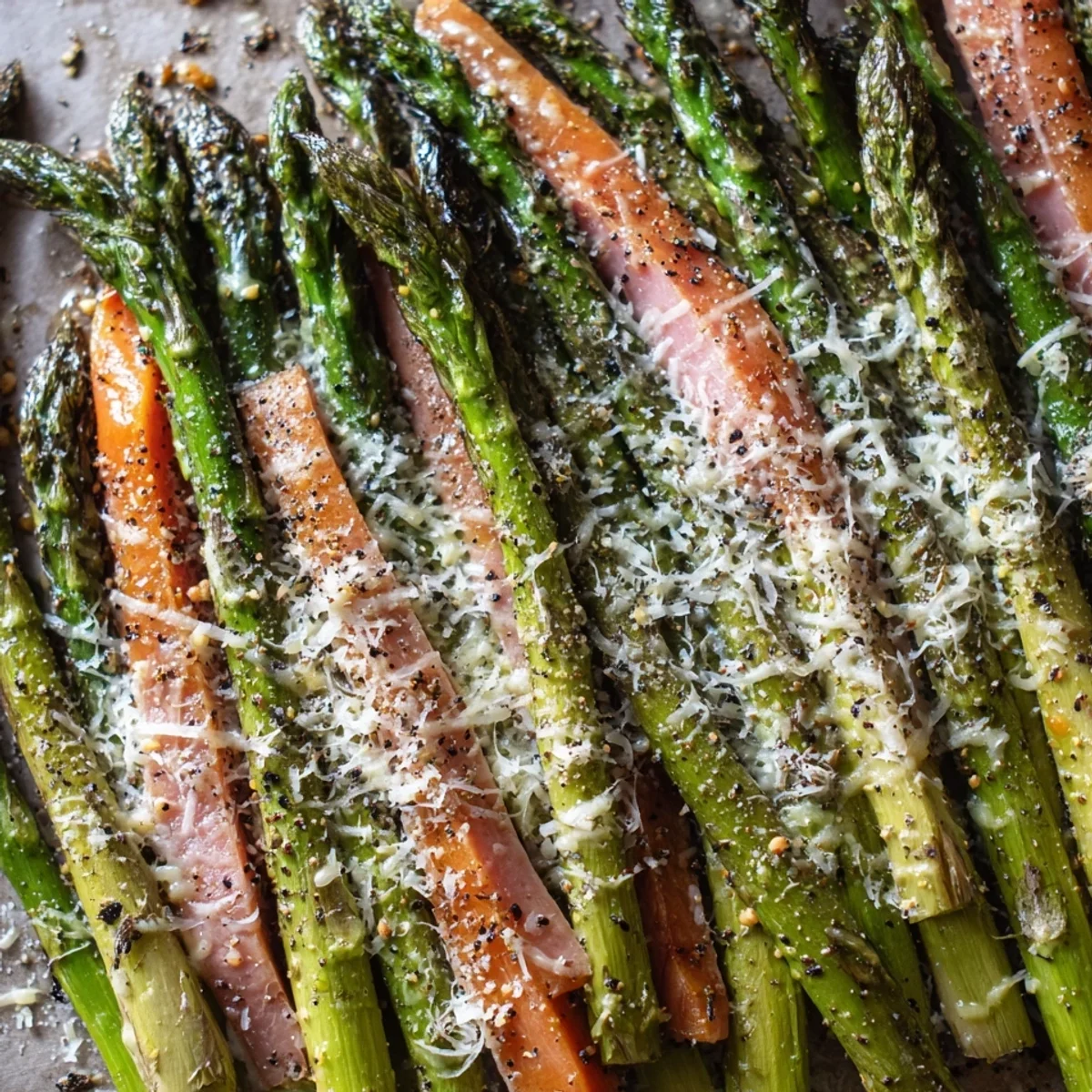 Roasted Parmesan Asparagus with Turkey Ham