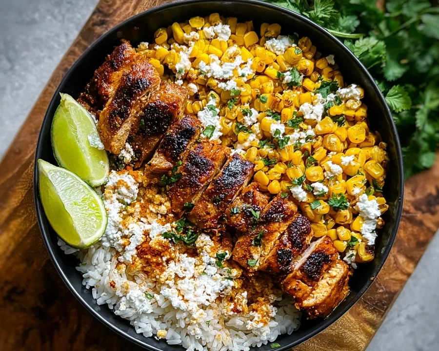 High Protein Street Corn Chicken Rice Bowl for Meal Prep
