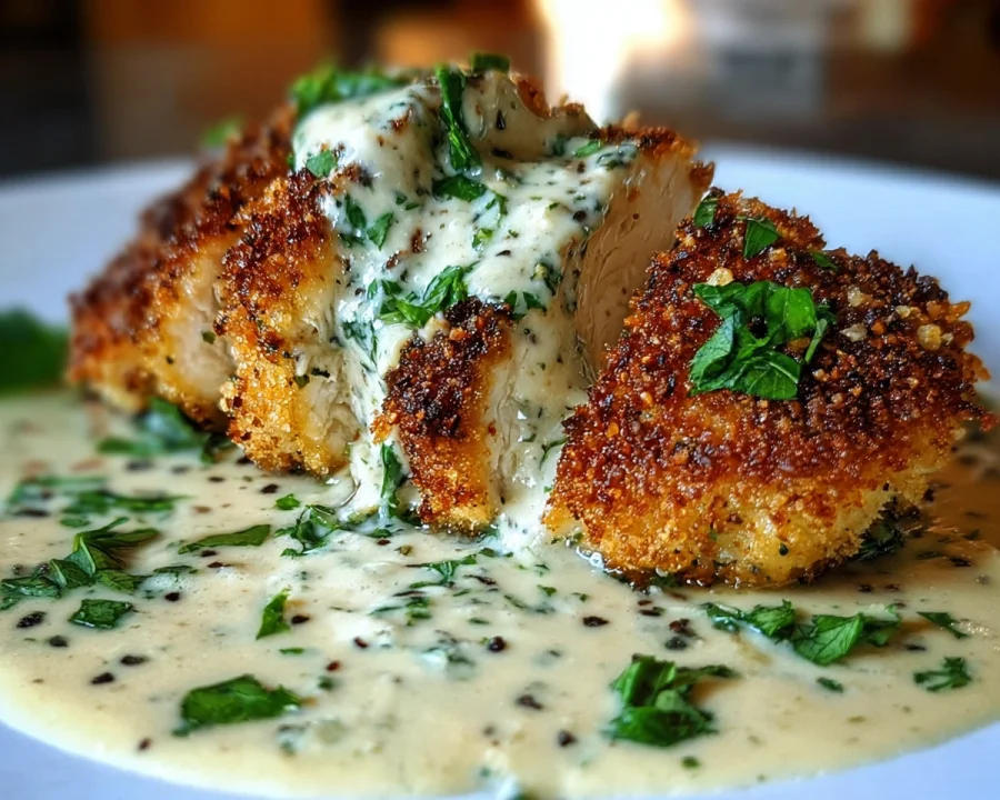 Parmesan Crusted Chicken with Creamy Garlic Sauce