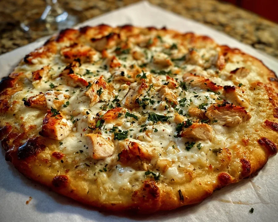Roasted Garlic White Chicken Pizza | High Protein