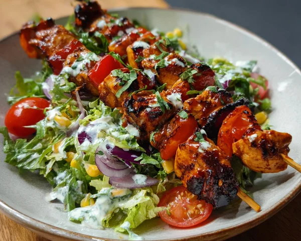 BBQ Chicken Skewer Salad with Creamy Ranch Dressing