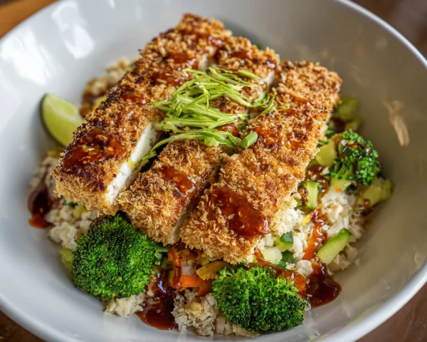 Crispy Coconut Crusted Tofu Bowl with Peanut Sauce