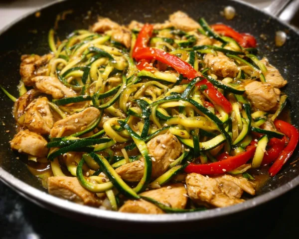 Garlic Chicken Zucchini Noodles Stir Fry | High Protein