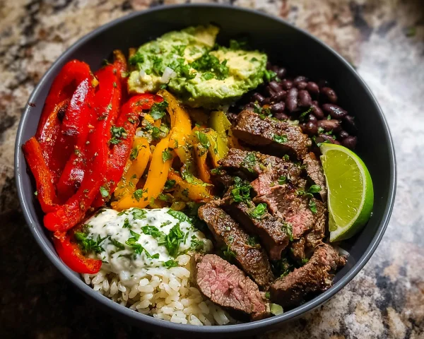 High Protein Steak Fajita Bowl for Easy Meal Prep
