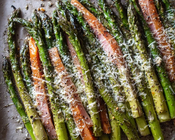 Roasted Parmesan Asparagus with Turkey Ham